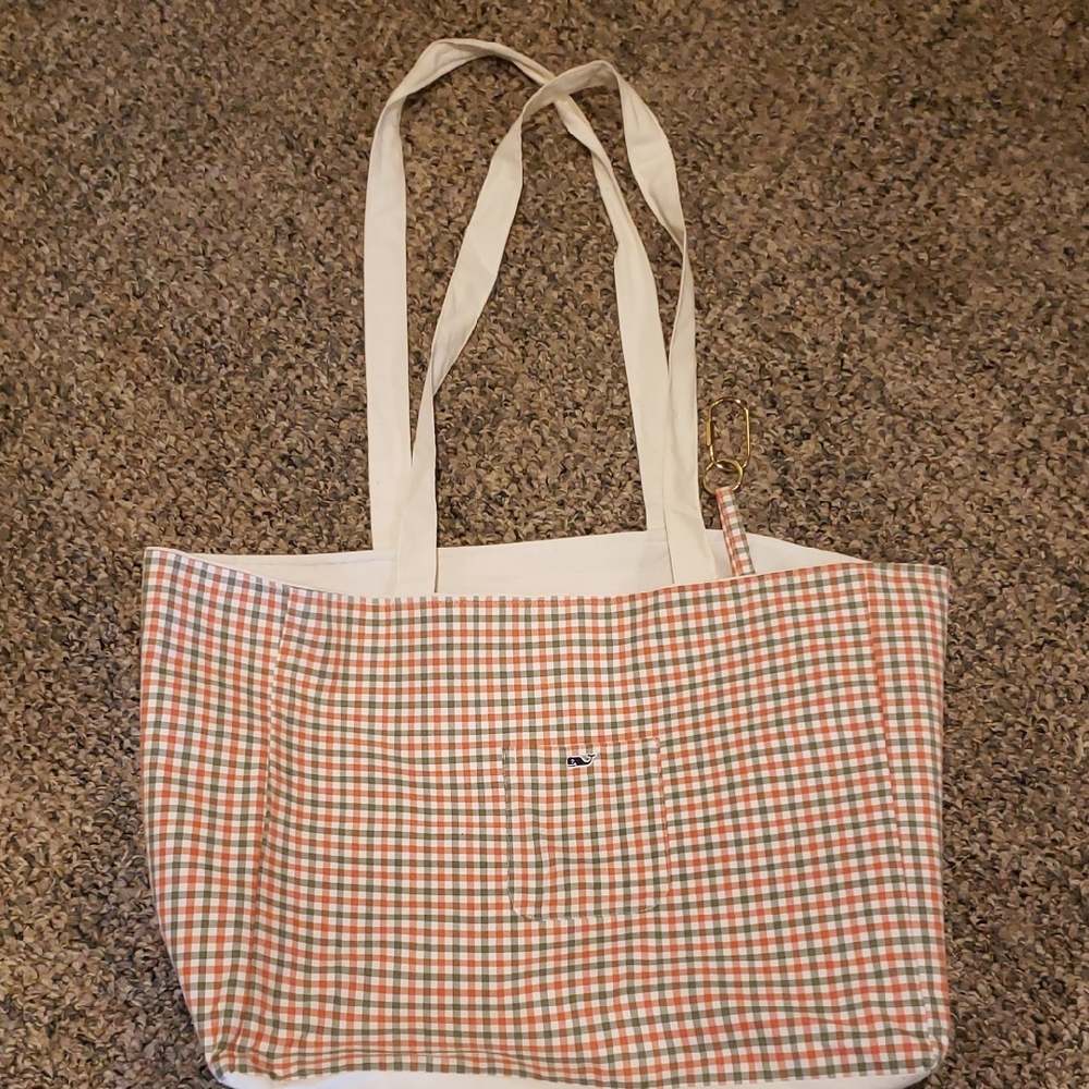 Stylish Checkered Tote Bag Handcrafted From A Men's Vinyard Vines Dress Shirt